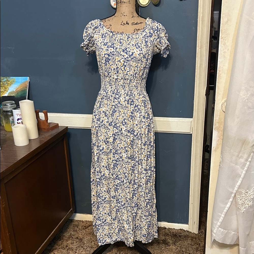 Philosophy Blue and Cream Floral Maxi Dress